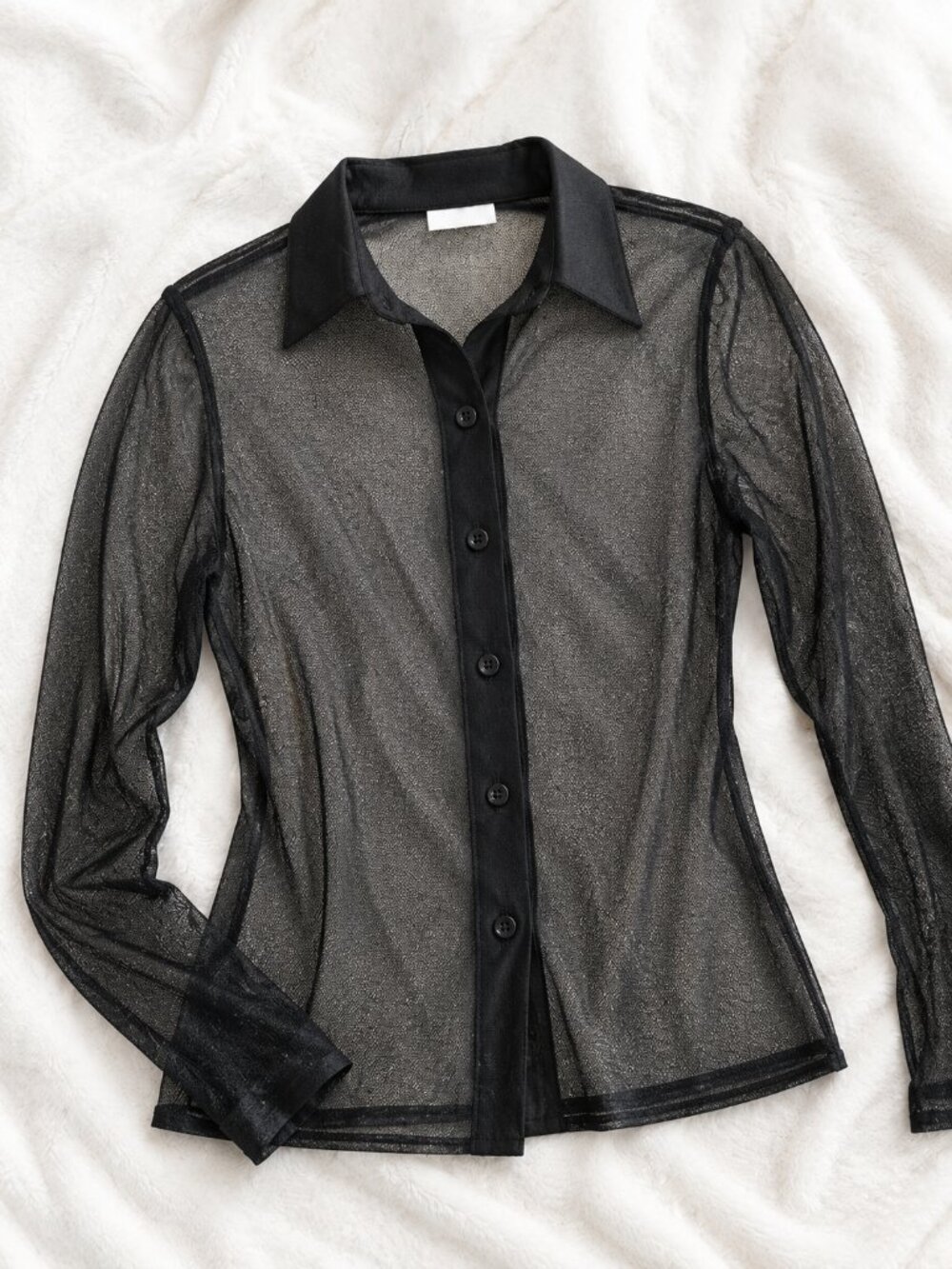 Garage Sheer Button Down Blouse Black Collar - Women's Size XS
